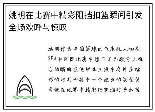 姚明在比赛中精彩阻挡扣篮瞬间引发全场欢呼与惊叹